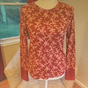 Knox Rose Red and Cream Floral Long Sleeve Top